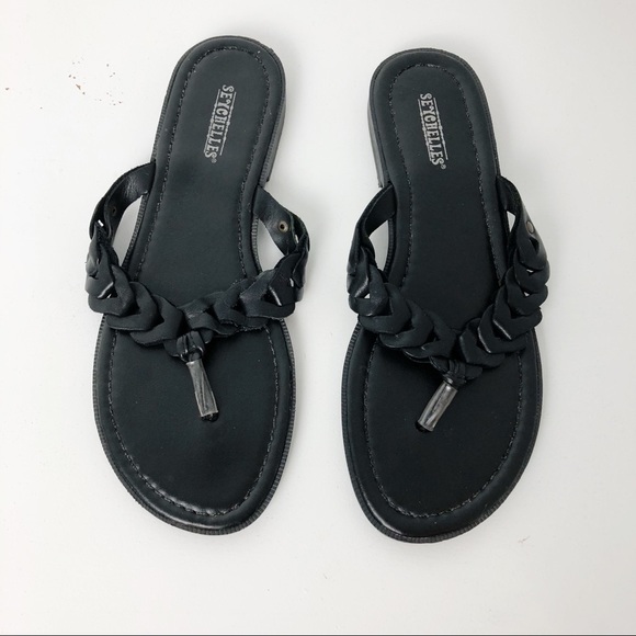 black leather flip flop sandals